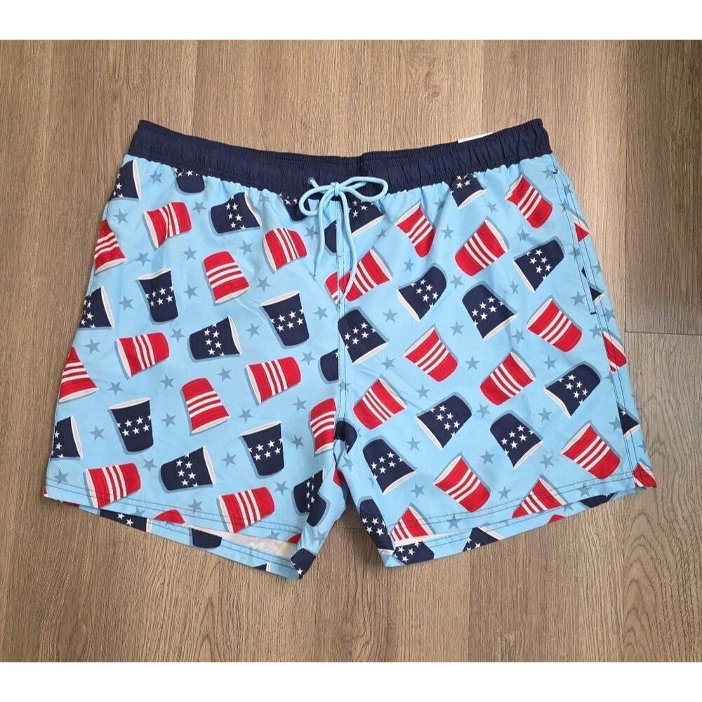 Way To Celebrate‎ Patriotic USA Cups Swim Trunks Men XL Quick Dry NWT